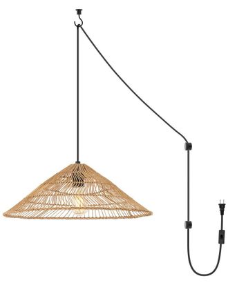 Jonathan Y Designs Jonathan Y Nova 20In 1-Light Farmhouse Rattan 180In Cord Plug-In Or Hardwired Led Pendant
