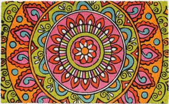 Imports Decor Mandala Coir Door Mat, Colorful Boho Pattern Coconut Fiber Doormat with Non-Slip PVC Backing, Decorative Indoor Outdoor Entryway Rug