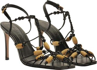 Farm Rio Black High Heel Beads Leather Sandal