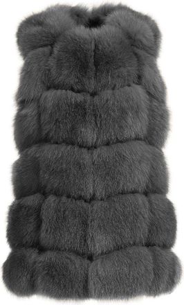 Wanan Luxury Gilet Classy Grigio Scuro in Pelliccia di Volpe-Donna -Grigio Scuro