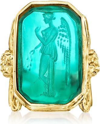 Ross-Simons Italian Tagliamonte Blue Venetian Glass Angel Ring in 18kt Gold Over Sterling