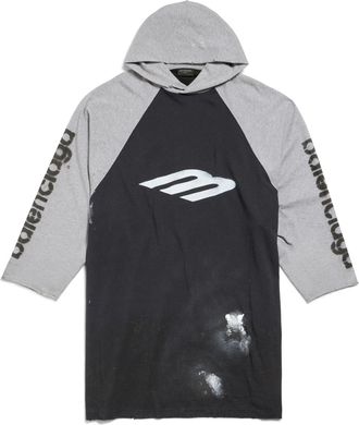 Balenciaga 3B Stencil Hooded Raglan T-Shirt Oversized Black 790403TQVT51083