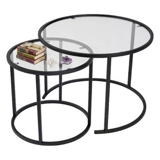 Dmora Mesa De Centro Simaxis, Modular, Forma Redonda, Tablero De Vidrio, 60x60x43h Cm, Negro
