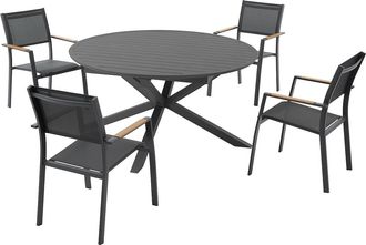 Vente-Unique Comedor de jard&iacute;n de aluminio: mesa redonda extensible L.150/200 cm y 4 sillones apilables - Antracita - YOHA de MYLIA