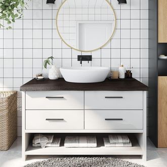 Berkfield Home Bathroom Countertop Dark Brown 100x50x(2-6) cm Treated Solid Wood in Grey