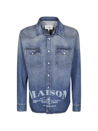 Maison Margiela Overshirt in denim con stampa logo Mm6 Maison Margiela