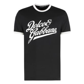 Dolce & Gabbana Tops, Heren, Zwart, L, Katoen, Katoenen T-shirt met Flockprint