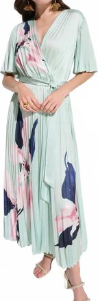 Joseph Ribkoff Floral Pleated Satin Maxi Dress In Green/multi
