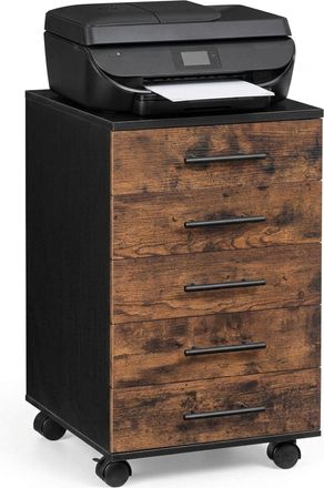 Relaxdays Cajonera Con Ruedas Relaxdays, 5 Cajones, (al X An X Fon) 69 X 40 X 40 Cm, Archivador, Mueble De Oficina, Negro/marr&oacute;n