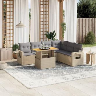 vidaXL Set Sof&aacute;s De Jard&iacute;n 7 Piezas Y Cojines Rat&aacute;n Sint&eacute;tico Beige Vidaxl