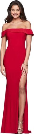 Faviana Long Jersey Off-The-Shoulder Dress In Red