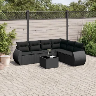 vidaXL Set De Comedor De Jard&iacute;n 7 Pzas Y Cojines Rat&aacute;n Sint&eacute;tico Negro Vidaxl