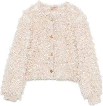 Twinset Gebreide Cardigan met Bijpassend Topje - Dames - Vesten - Beige - XS - Truien & Vesten