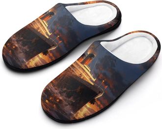 Generic Escape from Boat The Titanic Funny Mens Cotton Slippers Soft Non-Slip Rubber Sole House Slipper Indoor Outdoor