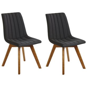 Beliani Beliani - Conjunto De 2 Sillas De Comedor Negro Tela De Poli&eacute;ster Patas De Madera Maciza Oscura Acolchado Respaldo Curvo Calgary