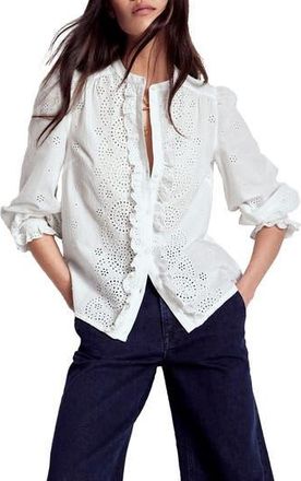 Boden Alice Embroidered Eyelet Cotton Button-Up Shirt in White at Nordstrom Rack, Size 2