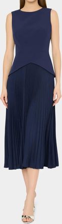Milly Haddy Pleated Midi Dress In Blue