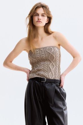 H&M Cable-knit Tube Top in Taupe at Nordstrom, Size Xx-Large