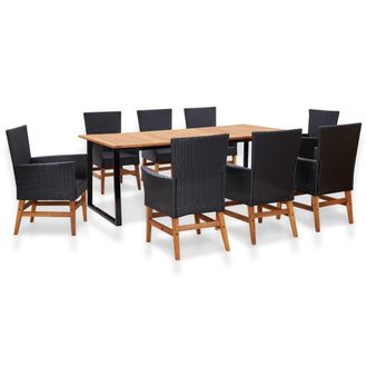 vidaXL Set Comedor Jard&iacute;n 9 Pzas Rat&aacute;n Sint&eacute;tico Y Madera Acacia Negro Vidaxl