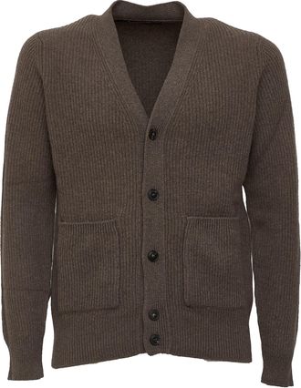 FILIPPO DE LAURENTIIS Wool Cashmere Ribbed V-Neck Cardigan
