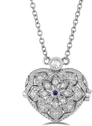 The Diamond Store Sapphire September Birthstone Vintage Locket Necklace Topaz in Silver