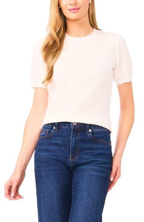 CeCe by Cynthia Steffe Short Sleeve Pointelle Stitch Sweater in Antique White at Nordstrom, Size Xx-Small