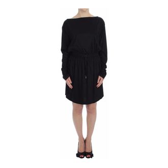 Versace Jeans Couture Kleedjes, Dames, Zwart, S, Knielange Shiftjurk met Logo Details