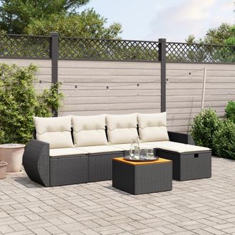 vidaXL Vidaxl - Set De Sof&aacute;s De Jard&iacute;n 6 Piezas Y Cojines Rat&aacute;n Sint&eacute;tico Negro