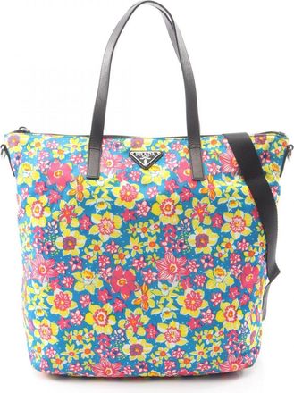 Prada Multi-Color Nylon Leather Handbag Tote Bag (Pre-Owned)