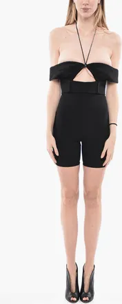 Saint Laurent Tuta Shorts Con Cutout E Dettaglio Con Strass Saint Laurent