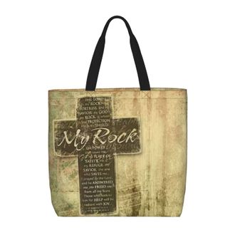 Generic Women Handbag Christianty Religious Verse The Lord Is My Rock Pattern Daily Bag Print Retro Shopping Bags, For Swim, Birthday, School, Holiday, Weddin