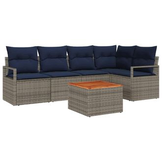 vidaXL Conjunto De Sof&aacute;s De Jard&iacute;n 6 Pcs Gris Rat&aacute;n Sint&eacute;tico Vidaxl