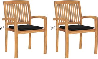 vidaXL Sillas De Jard&iacute;n 2 Uds Con Cojines Madera Maciza De Teca Negro Vidaxl