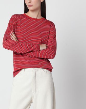 Auralee T-shirt rossa a righe in lana