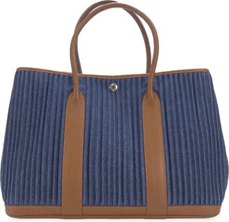 Hermès Brown Indigo Blue Denim Leather Tote Bag (Pre-Owned)