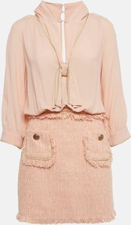 Elisabetta Franchi Light Orange/ Peach Crepe And Tweed Detachable Blouse Mini Dress