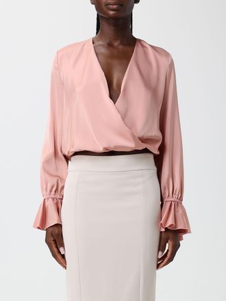 Hanita Cropped Satin V-Neck Blouse with Flared Long Sleeves