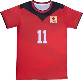 Generic Japan National Team Volleyball Jersey, 11 Nishida, Red and Black, JPN Flag, Red, Large