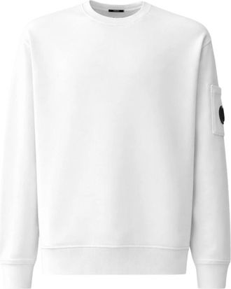 C.P. Company Cotton Diagonal Fleece Crewneck Lens Sweatshirt - Heren - Sweatshirts - Wit - L - Katoen - Hoodies & sweatvesten