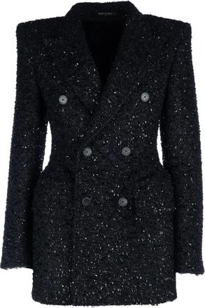 Balenciaga Jassen, Dames, Zwart, S, Wol, Boucl&eacute; Oversized Zandloper Blazer