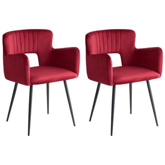 Beliani Beliani - Conjunto De 2 Sillas De Comedor De Terciopelo Rojo Oscuro Negro Respaldo Sanilac