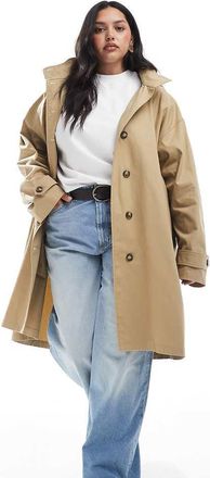 Asos Curve ASOS DESIGN Curve - Trench color pietra slavato con cappuccio-Neutro