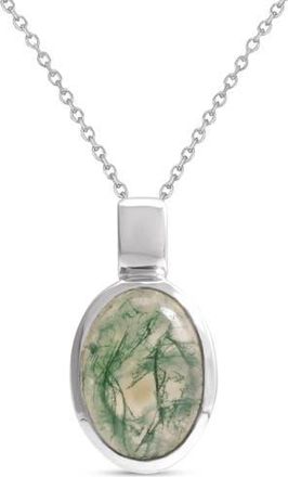 Allurez Oval Natural Cabochon Moss Agate Pendant Necklace 14K 0.72ct in Moss,white Gold at Nordstrom, Size 18