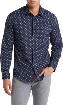 Stone Rose Painted Dot Print Stretch Cotton Button-Up Shirt in Navy at Nordstrom Rack, Size Xx-Large