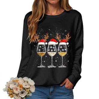 Generic Christmas Sweatshirts Women UK Xmas Top Ladies Merry Christmas Tree and Snowflake Printed Top Crewneck Long Sleeve Loose Fit Funny Reindeer Xmas Jumpe