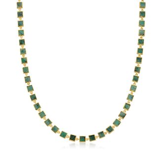 Ross-Simons Emerald Square-Link Necklace in 18kt Gold Over Sterling