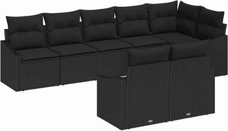 vidaXL Conjunto De Sof&aacute;s De Jard&iacute;n 8 Pcs Negro Rat&aacute;n Sint&eacute;tico Vidaxl