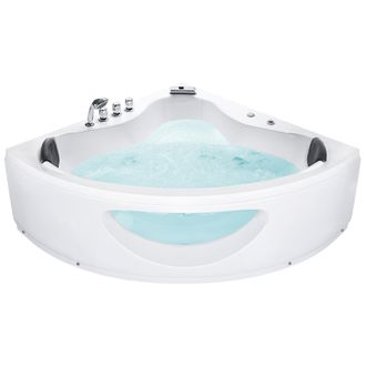 Beliani Beliani - Ba&ntilde;era De Hidromasaje Esquinera De Acr&iacute;lico Blanco Led 146 Cm Moderno Jets De Masaje Tocoa