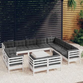 vidaXL Muebles De Jard&iacute;n 13 Pzas Y Cojines Blanco Madera Maciza Pino Vidaxl