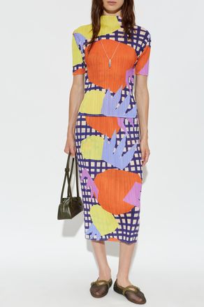 Pleats Please Issey Miyake Pleated Top With Turtleneck, Womens, Multicolour